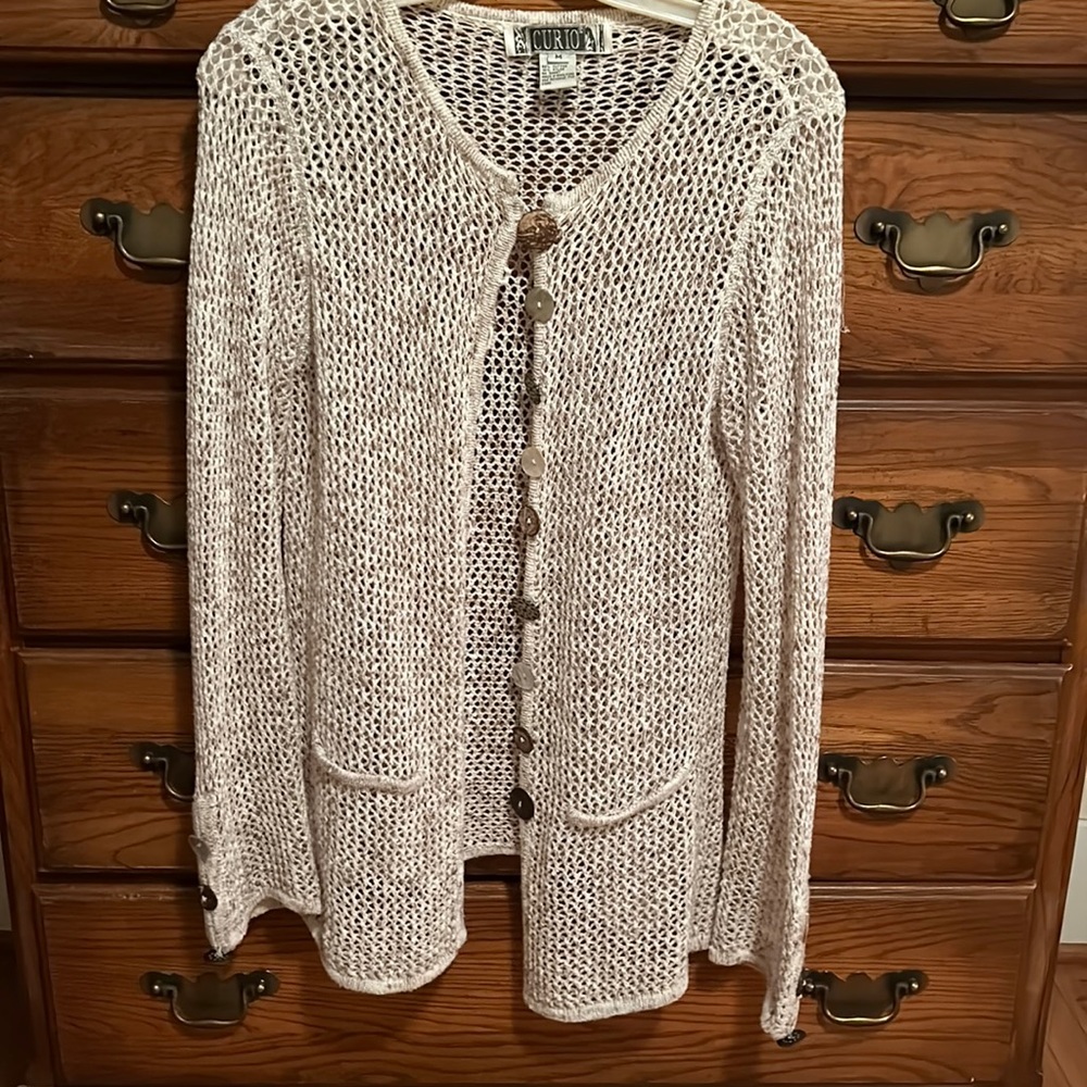 Open weave sweater with buttons